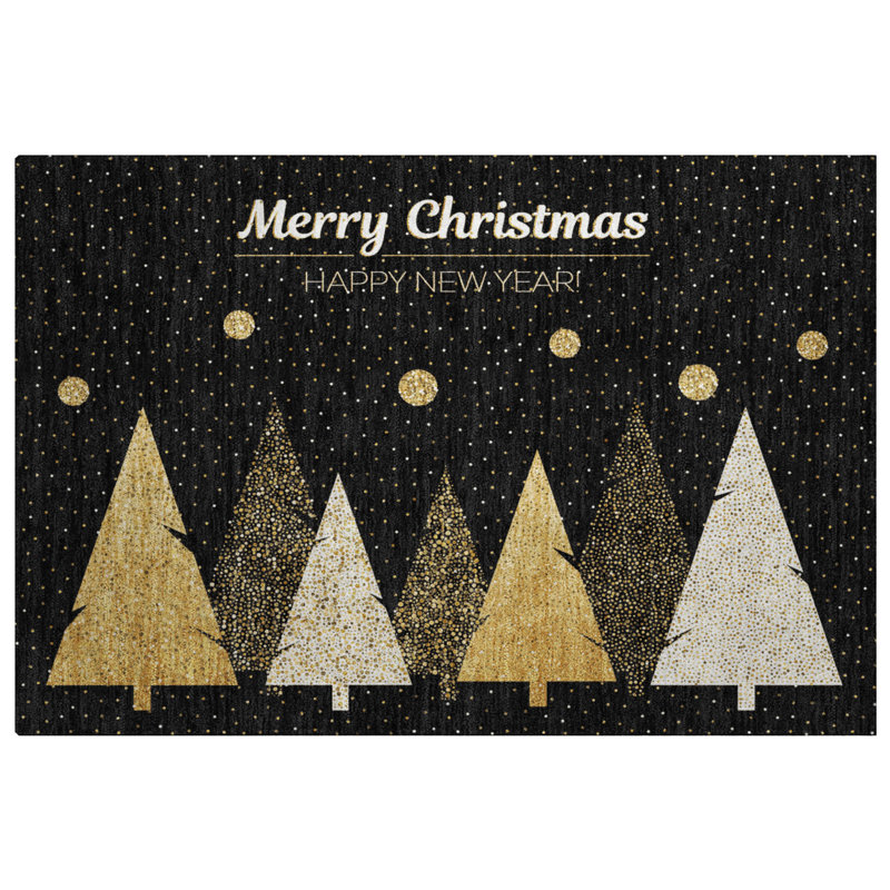 Premium Machine Washable Dream Shag ADS222 Gold Christmas Trees Rug, 1'8" x 2'6"