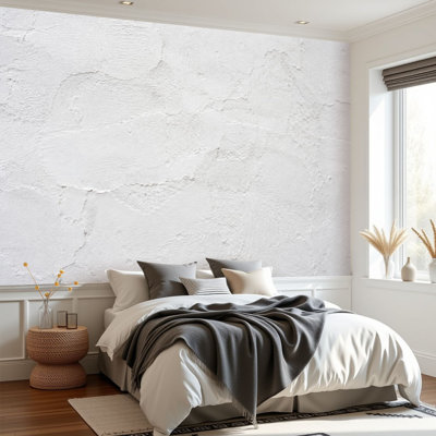 Wall Mural Peel and Stick Wallpaper white plaster stucco wall stone Effect Self-Adhesive Removable Contact Paper Wall Decor for Living Room Bedroom 69"H x 96"W