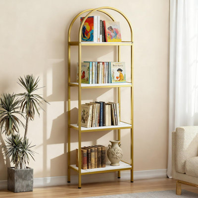 Arched Bookshelf 4/5 Tier, Industrial Open Bookcase with Metal Frame for Living Room by 17 Stories