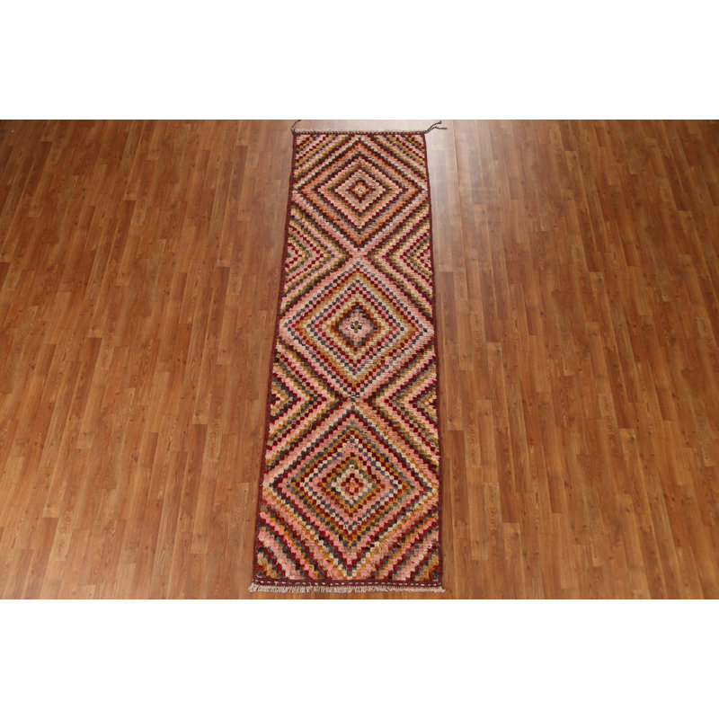 Tapis de couloir géométrique en laine marocain noué à la main 3 x 10