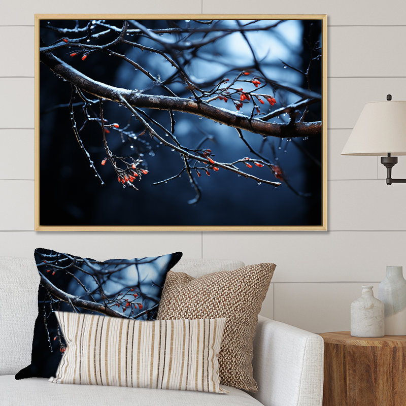 «Moonlit Canopy Winter Tree III», art mural paysage d'hiver, Cadre flottant blanc, H 24 po x l 32 po x P 1 po