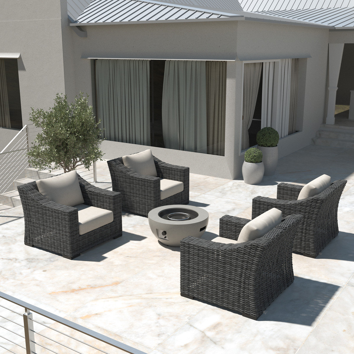 Eloisa Wicker 4 - Person Patio Conversation Set with Cushions, Gray