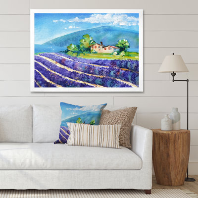 Beaux champs de lavande en fleurs avec maison - peinture sur toile