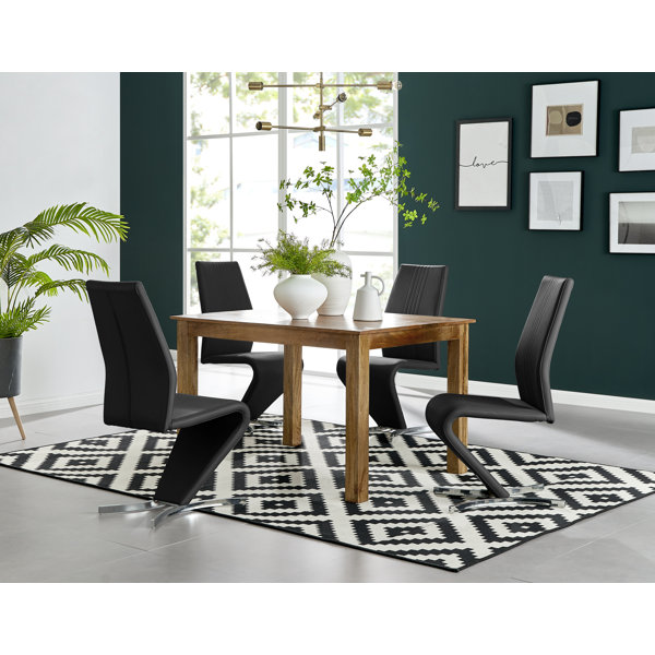 Ivy Bronx Anders Farmhouse Honey Solid Wood Dining Table Set with 4 ...