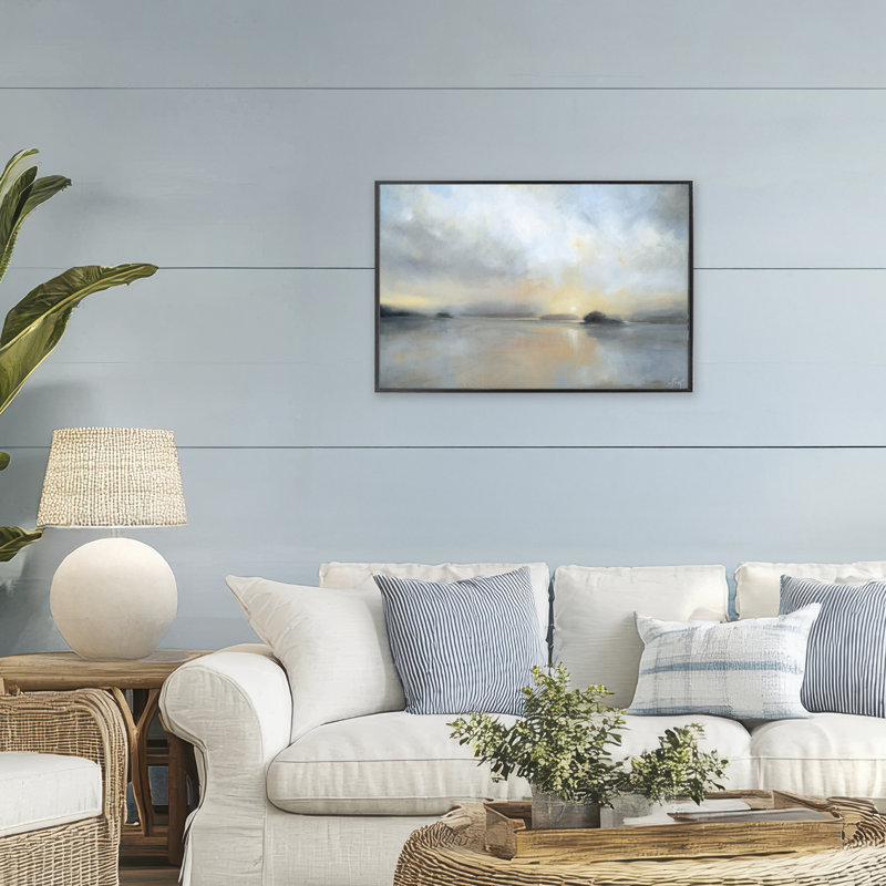 «Decembre Mist Seascape», dessin de Joanne Parent, Giclée encadrée noir minuit, H 20 po x l 30 po