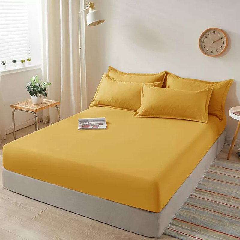 40cm Extra Deep Fitted Sheet - Luxury Microfiber Deep Pocket Bed Sheet Secure Fit, Super King (6'), Ochre