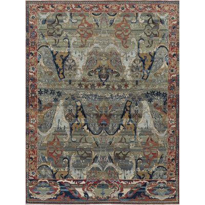 High-Quality Hand-Knotted Charcoal And Red Area Rug
