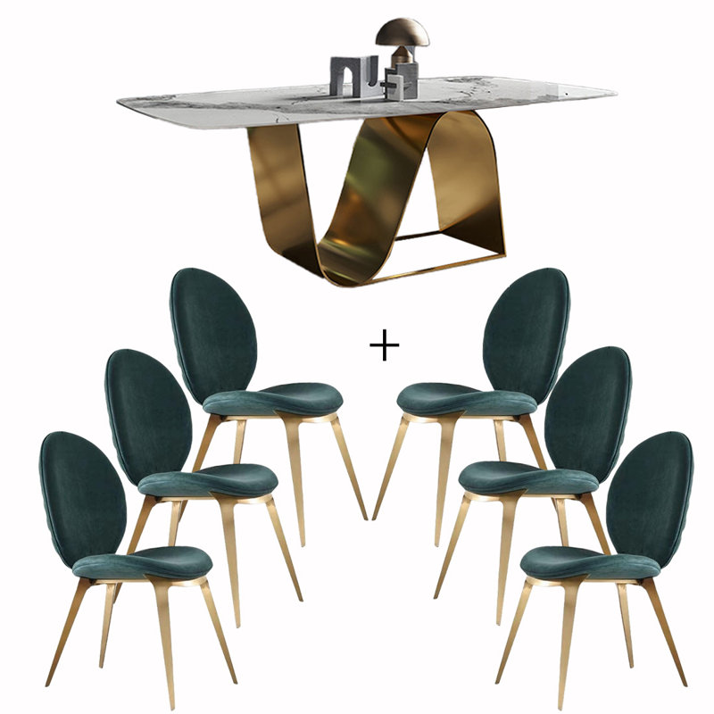 6 - Person Pedestal Dining Set, 29.53"H x 70.87"L x 35.43"W