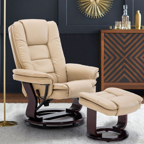 Manual Recliner Armchair PU Leather Lounge Chair w/ Adjustable Leg