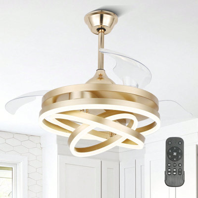 42" Modern Retractable Ceiling Fan With Dimmable LED Light, DIY Shape 6 Speeds Chandelier Ceiling Fan With Remote Control For Bedroom