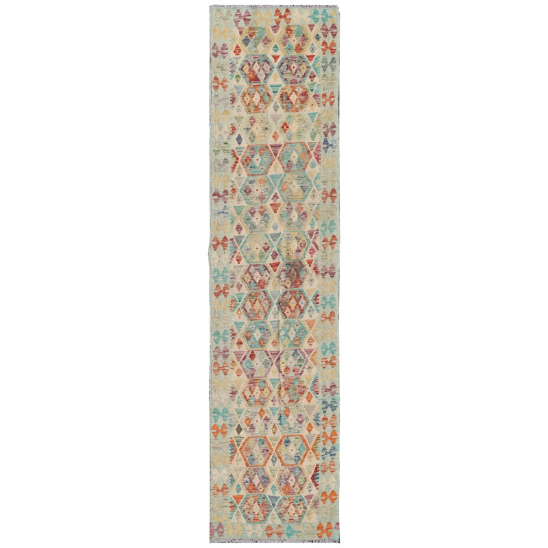 New Afghani Uzbek Kilim Wool On Cotton 2'10" X 9'7" Grapefruit