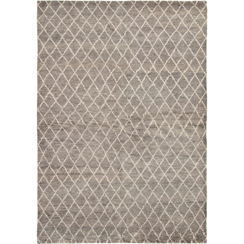 Tapis unique en laine noué à la main gris foncé de 6 pi 2 po x 9 pi Theodora