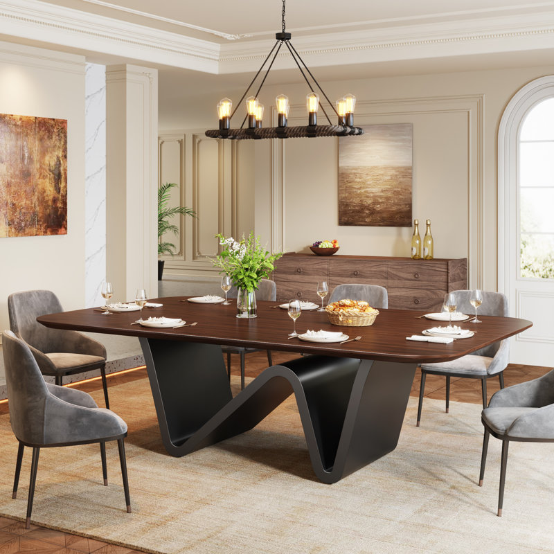 Claraville 78.74" Luxury Rectangle Dining Table with Metal Base for 8-10