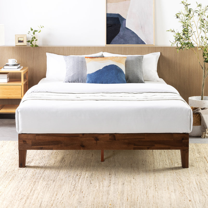 Lit plateforme en bois massif Amaryn, Espresso antique, Double