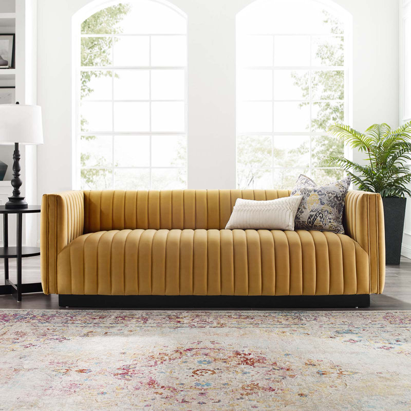Modway Conjure Channel Tufted Velvet Sofa, Cognac Velvet