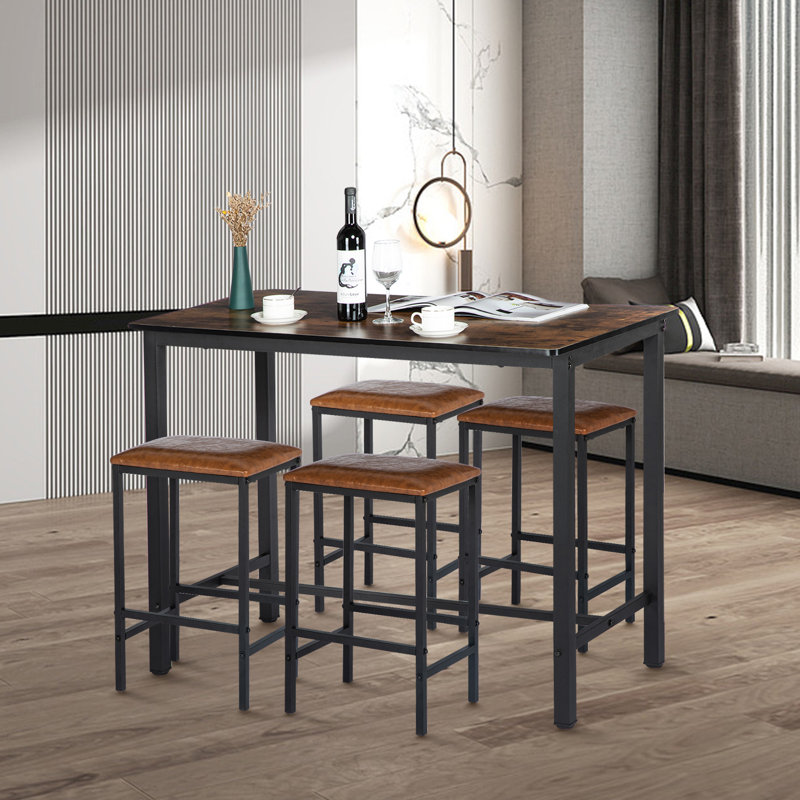 Stoltz 4 - Person Dining Set, Brown, Brown/Black, Black