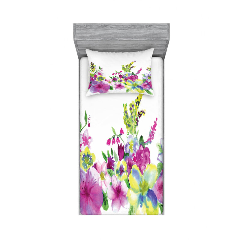 Microfiber Floral Sheet Set, Twin XL Sheet Set with Fitted Sheet