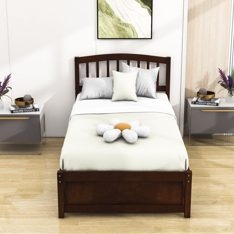 Mashud Twin Size Wood Platform Bed Frame with Trundle, Walnut