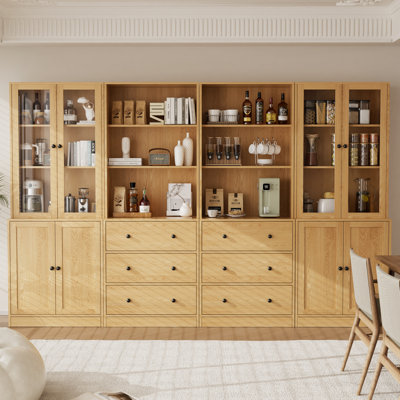 Reshod 94.5"W X 71"H X 15.7"D Kitchen Pantry Storage Cabinet With Glass Doors,Wood