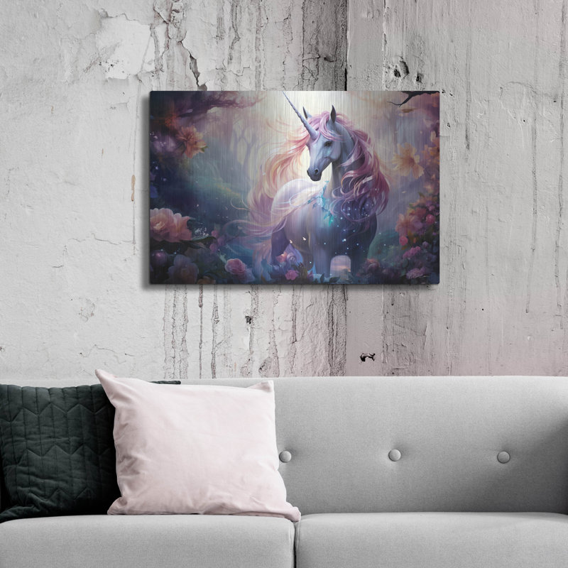 Art mural en métal luxueux «Fantasy Unicorn 3» par Momart, H 24 po x l 36 po