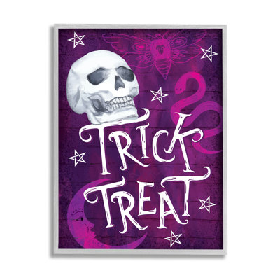 «Trick Or Traite», Halloween mauve, encadré sur bois par ND Art, impression