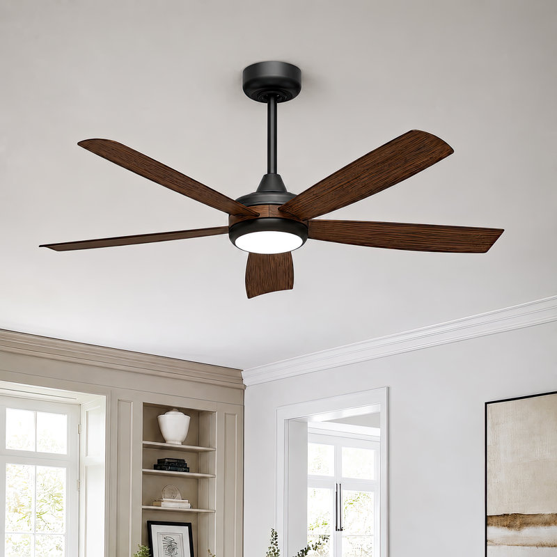 Ventilateur de plafond intelligent 52 pouces à 5 pales avec lumière, WiFi / APP / Voix / Télécommande, moteur à courant continu à 6 vitesses à faible bruit et réversible