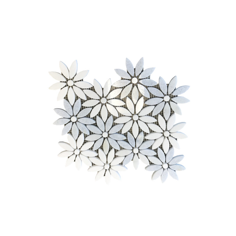 Carreau de mosaïque fantaisie en marbre 11 po x 9 po Celeste Petals