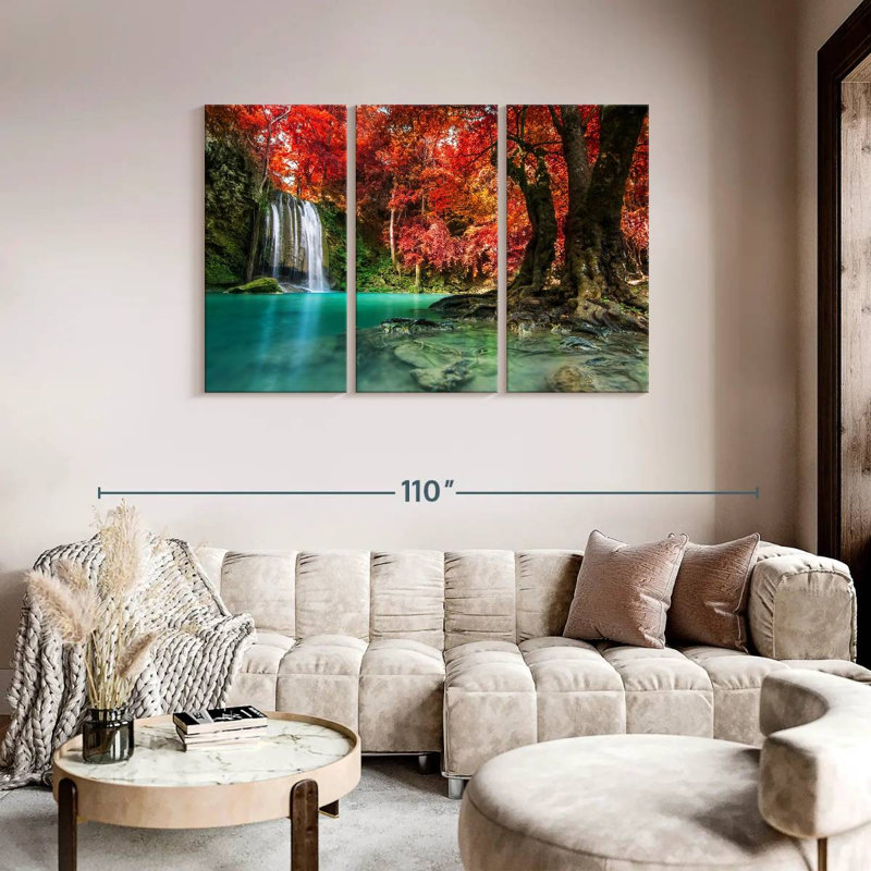 «Autumn Trees and Waterfall», reproduction d'art sur toile, H 48 po x l 74 po x P 1,25 po