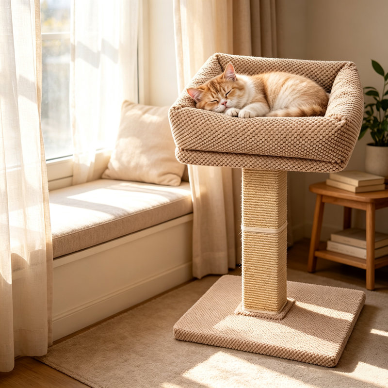 Arbre à chat de 75 cm de haut, poteau à griffer en sisal naturel avec perchoir surélevé, large base stable, tour à chat en peluche douce pour chats d'intérieur