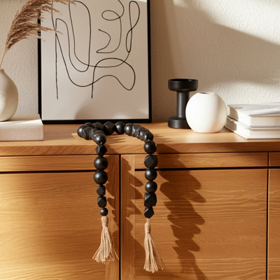 Guirlande décorative à perles rondes avec pampilles - Décorations en bois fabriquées à la main pour le salon et la maison - Mélanger avec des statues, des sculptures ou des figurines