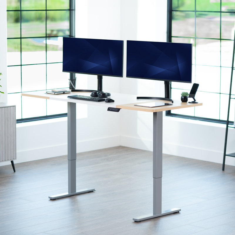 Bureau debout électrique Vivo, Gris, L 70,9 po, Blanc / bois clair