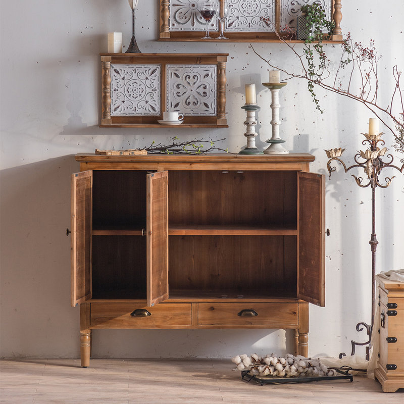 Brown+White Solid Wood+Iron Sideboard