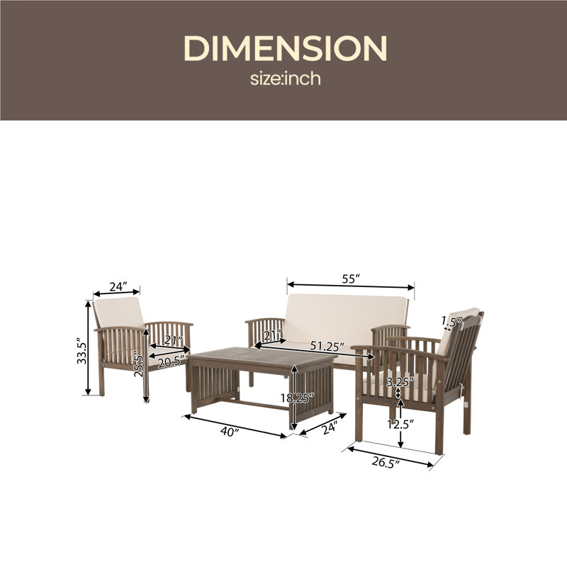 4-Pieces Converstaion Set, Gray
