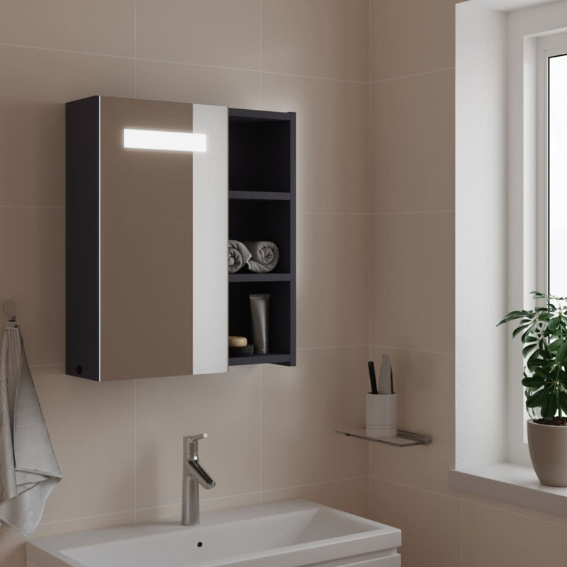 Adrianny W 52mm H Freestanding Framed Medicine Cabinet Mirror, 52 cm H x 45 cm W x 13 cm D, Grey