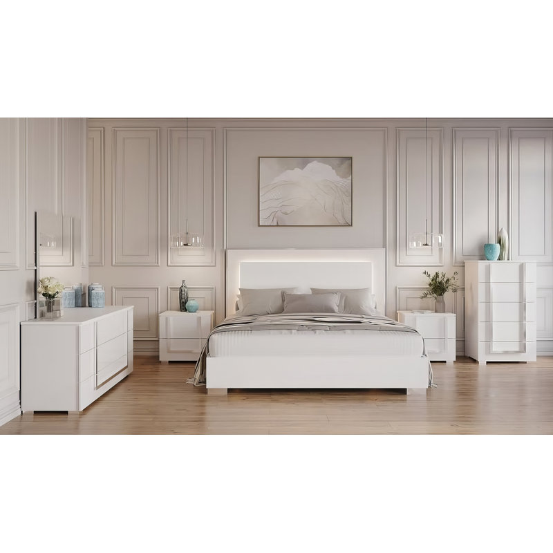 Très grand lit de luxe blanc 5 pièces Antonia, Blanc, Très grand