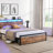 Full/Queen Size Bed Frame With Storage Drawers, USB Charging Station, LED Headboard, And Metal Support Legs, In Brown Finish-244640845