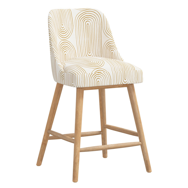 Tabouret de bar et de comptoir Gallie, Tabouret de comptoir (hauteur de siège de 27 po), Bois naturel, Moutarde, oblong