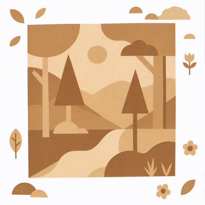 Édredon géométrique paysage de forêt, Lit simple, Brun foncé / beige moyen