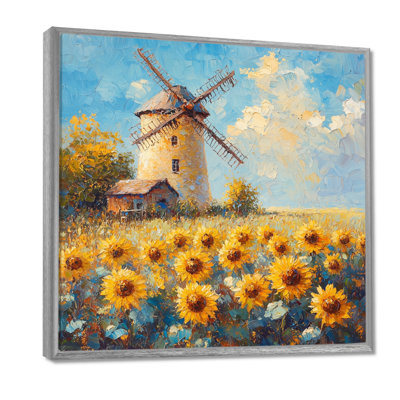 Druce tournesols au moulin à vent en été IV - tournesols, art mural sur toile