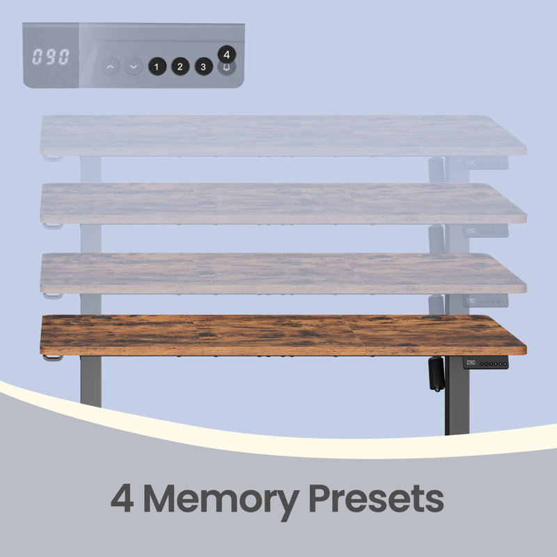 Adjustable Height Steel Computer Desk, 120 cm H x 140 cm W x 60 cm D, Black, Rustic Brown
