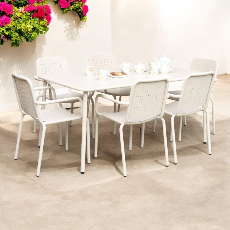 PORTO 6 seater Rectangular dining set - 160x90cm Table Plus 6 Stacking chairs, Beige