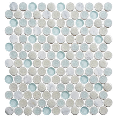 Polka 1" Glass, Ceramic & Natural Stone Penny Round Mosaic Tile