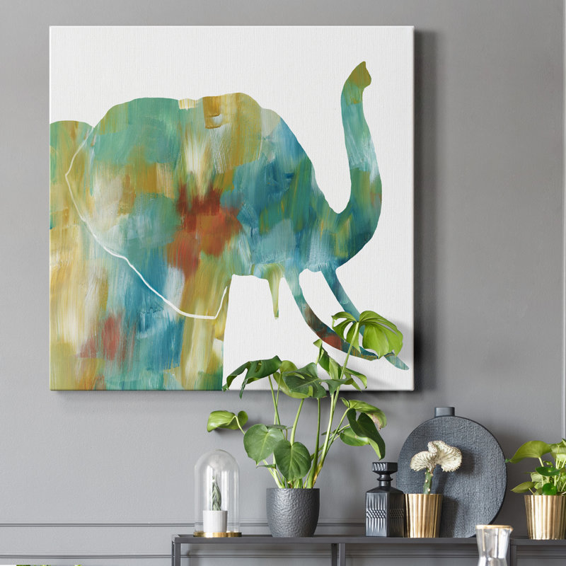 Painterly Elephant - reproduction d'art sur toile tendue, H 24 po x l 24 po x P 1 po