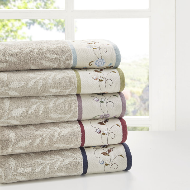 Raheem Embroidered Cotton Jacquard Towel Set, Blue