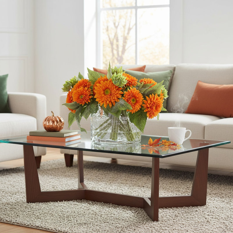 Sunflower Fall Arrangement in a Glass Ripple Vase