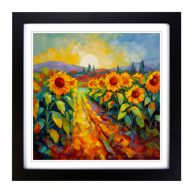 Sunflower Field Fauvism - Framed Print, Black
