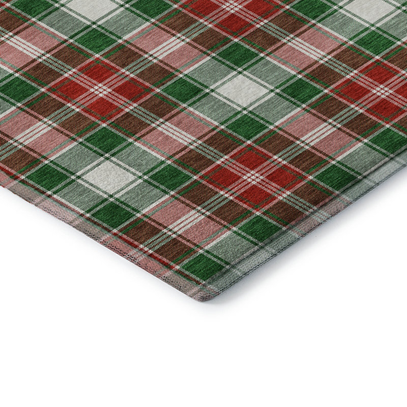 Premium Machine Washable Dockside AMF1817 Christmas Plaid Rug, Rectangle 1'8" x 2'6"