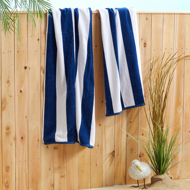 Navy and White Cotton Cabana Stripe Beach Towels Set