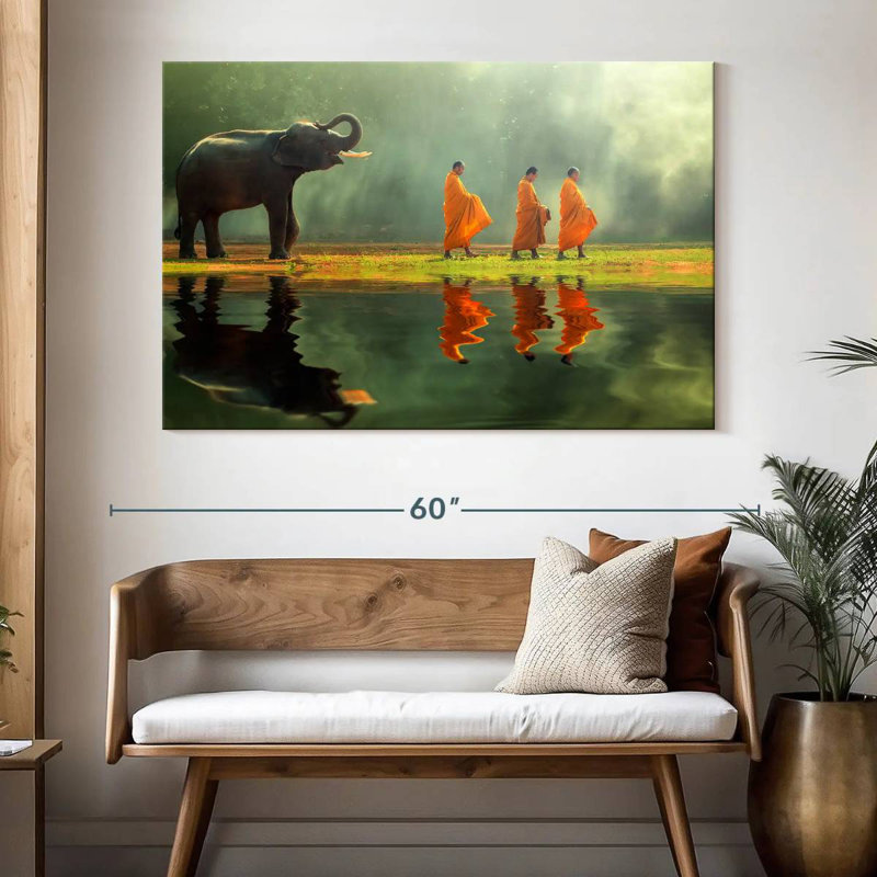Adella Elephant And Monks, 34" H x 51" W