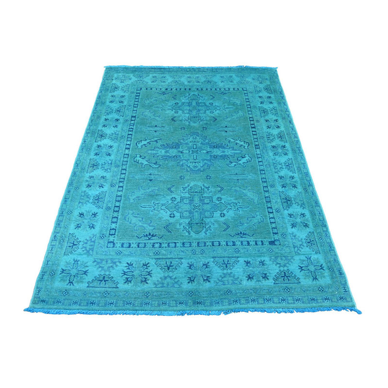 Tapis bleu en laine noué à la main 4 pi 10 po x 6 pi 3 po 007741917F054D138484A8731FE84284